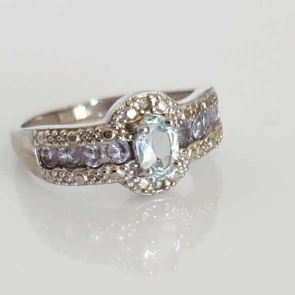Aquamarine and Tanzanite Ring Size 6-3/4 - Picture 2 of 9